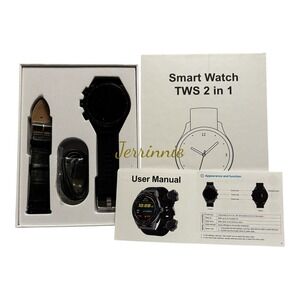 Smart Watch TWS 2 in 1 with Built-in Wireless Earbuds Bluetooth Calling Black